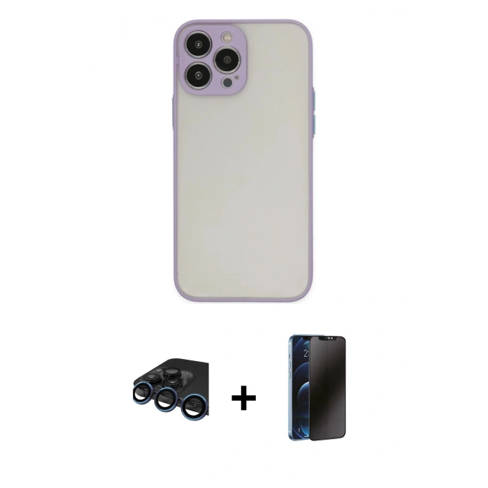 MARSİLYAN™- iPhone 15 Pro Max Kılıf Ahenk Çizgi Serisi - Siyah 3D Antistatik Hayalet Cam Ekran Koruyucu + Raze Metal Kamera Lens - LT