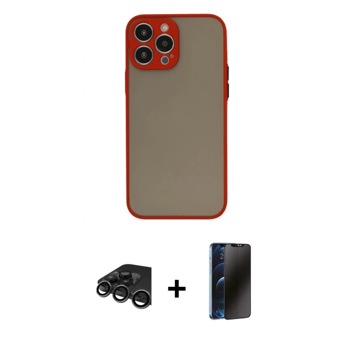 MARSİLYAN™- iPhone 15 Pro Max Kılıf Ahenk Çizgi Serisi - Siyah 3D Antistatik Hayalet Cam Ekran Koruyucu + Raze Metal Kamera Lens - TMGI