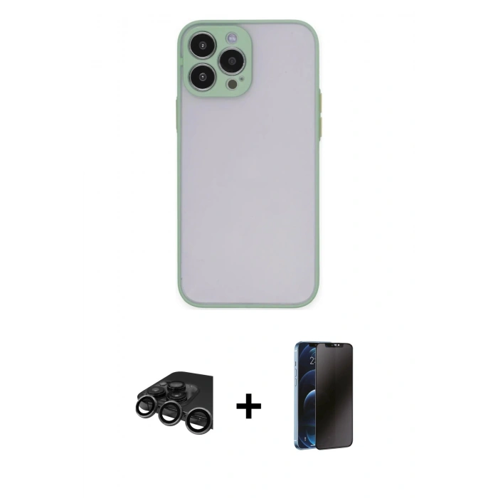 MARSİLYAN™- iPhone 15 Pro Max Kılıf Ahenk Çizgi Serisi - Siyah 3D Antistatik Hayalet Cam Ekran Koruyucu + Raze Metal Kamera Lens - TMGI