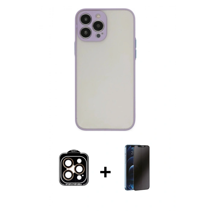 MARSİLYAN™- iPhone 15 Pro Max Kılıf Ahenk Çizgi Serisi - Siyah 3D Antistatik Hayalet Cam Ekran Koruyucu + PVD Metal Kamera Lens - TU