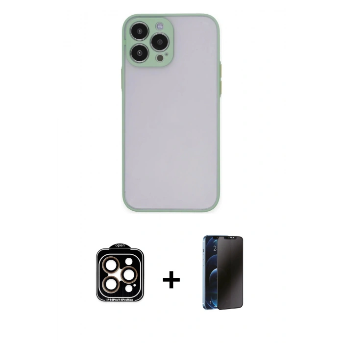 MARSİLYAN™- iPhone 15 Pro Max Kılıf Ahenk Çizgi Serisi - Siyah 3D Antistatik Hayalet Cam Ekran Koruyucu + PVD Metal Kamera Lens - TU