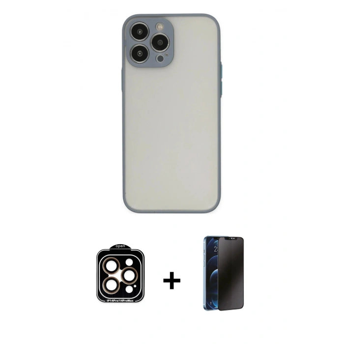 MARSİLYAN™- iPhone 15 Pro Max Kılıf Ahenk Çizgi Serisi - Siyah 3D Antistatik Hayalet Cam Ekran Koruyucu + PVD Metal Kamera Lens - TU