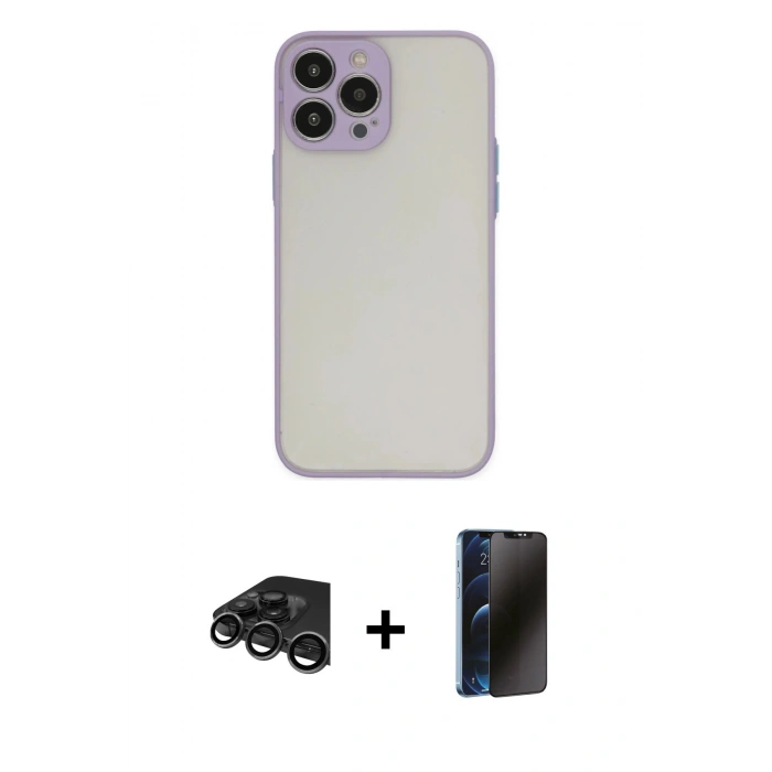 MARSİLYAN™- iPhone 15 Pro Max Kılıf Ahenk Çizgi Serisi - Siyah 3D Antistatik Hayalet Cam Ekran Koruyucu + Raze Metal Kamera Lens - TMGI
