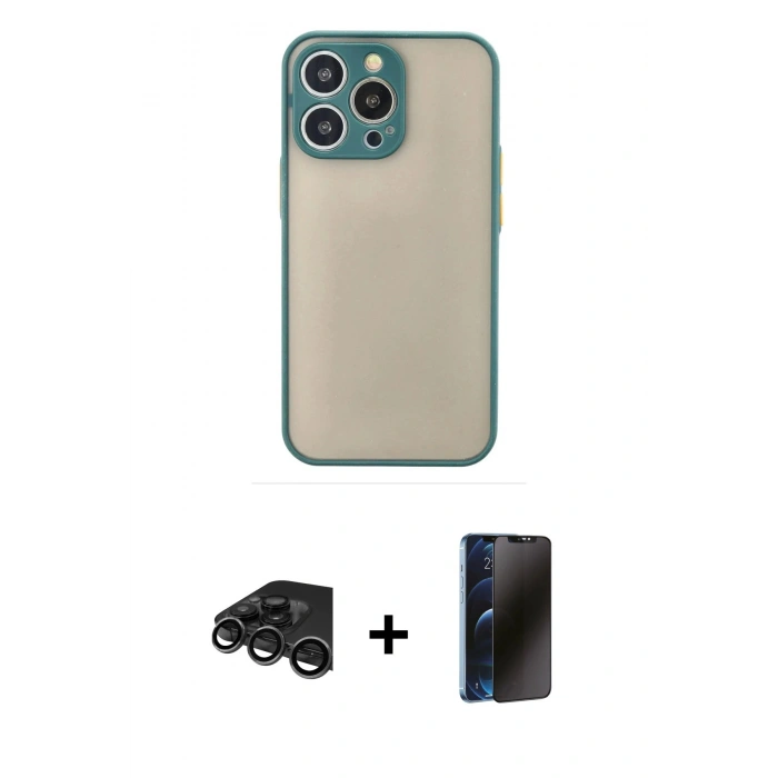 MARSİLYAN™- iPhone 15 Pro Max Kılıf Ahenk Çizgi Serisi - Siyah 3D Antistatik Hayalet Cam Ekran Koruyucu + Raze Metal Kamera Lens - TMGI