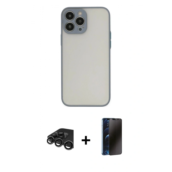 MARSİLYAN™- iPhone 15 Pro Max Kılıf Ahenk Çizgi Serisi - Siyah 3D Antistatik Hayalet Cam Ekran Koruyucu + Raze Metal Kamera Lens - TMGI