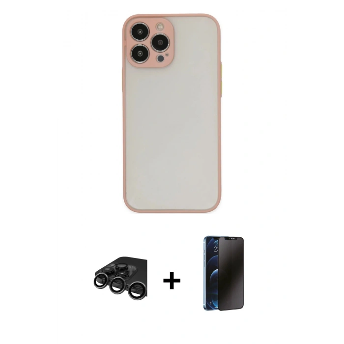 MARSİLYAN™- iPhone 15 Pro Max Kılıf Ahenk Çizgi Serisi - Siyah 3D Antistatik Hayalet Cam Ekran Koruyucu + Raze Metal Kamera Lens - TMGI