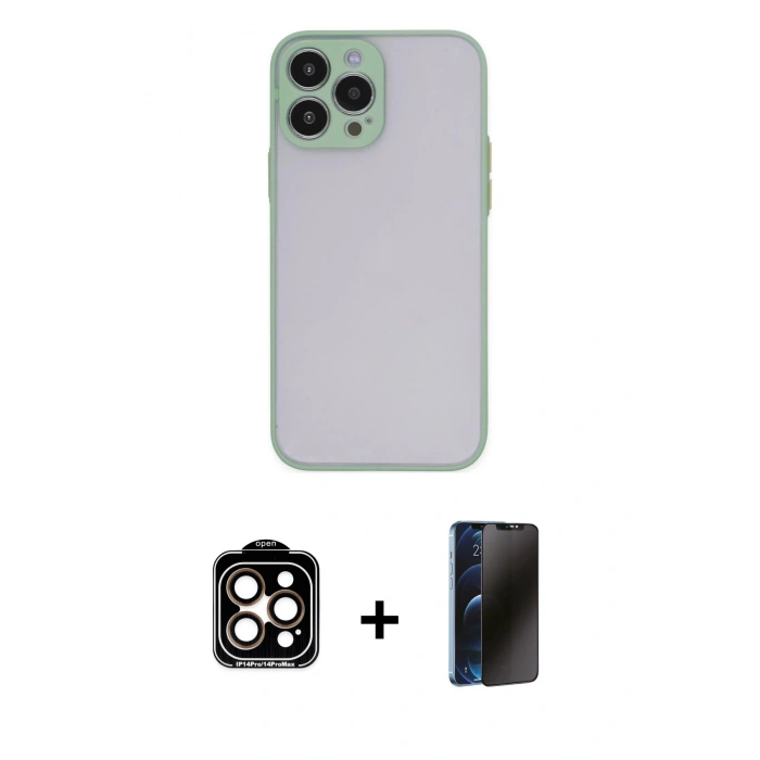 MARSİLYAN™- iPhone 15 Pro Max Kılıf Ahenk Çizgi Serisi - Siyah 3D Antistatik Hayalet Cam Ekran Koruyucu + PVD Metal Kamera Lens - TU