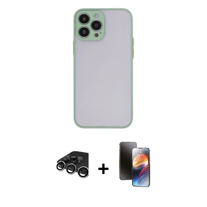 MARSİLYAN™- iPhone 15 Pro Max Kılıf Ahenk Çizgi Serisi - Siyah 3D Antistatik Mat Seramik Nano Ekran Koruyucu + Raze Metal Kamera Lens - GS