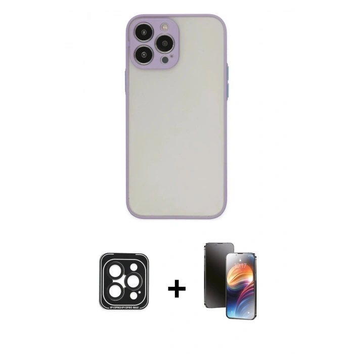 MARSİLYAN™- iPhone 15 Pro Max Kılıf Ahenk Çizgi Serisi - Siyah 3D Antistatik Mat Seramik Nano Ekran Koruyucu + PVD Metal Kamera Lens - SH