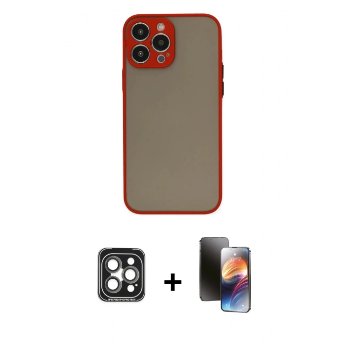 MARSİLYAN™- iPhone 15 Pro Max Kılıf Ahenk Çizgi Serisi - Siyah 3D Antistatik Mat Seramik Nano Ekran Koruyucu + PVD Metal Kamera Lens - GI