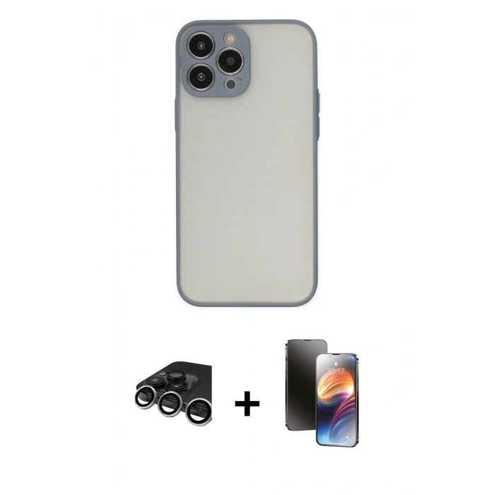 MARSİLYAN™- iPhone 15 Pro Max Kılıf Ahenk Çizgi Serisi - Siyah 3D Antistatik Mat Seramik Nano Ekran Koruyucu + Raze Metal Kamera Lens - GS