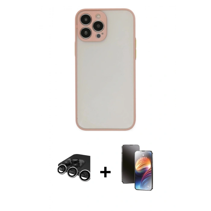 MARSİLYAN™- iPhone 15 Pro Max Kılıf Ahenk Çizgi Serisi - Siyah 3D Antistatik Mat Seramik Nano Ekran Koruyucu + Raze Metal Kamera Lens - GS