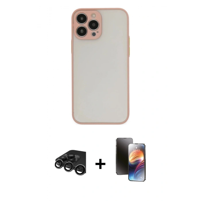 MARSİLYAN™- iPhone 15 Pro Max Kılıf Ahenk Çizgi Serisi - Siyah 3D Antistatik Mat Seramik Nano Ekran Koruyucu + Titanyum Gri Raze Metal Kamera Lens