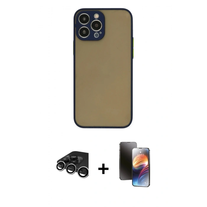 MARSİLYAN™- iPhone 15 Pro Max Kılıf Ahenk Çizgi Serisi - Siyah 3D Antistatik Mat Seramik Nano Ekran Koruyucu + Raze Metal Kamera Lens - GS