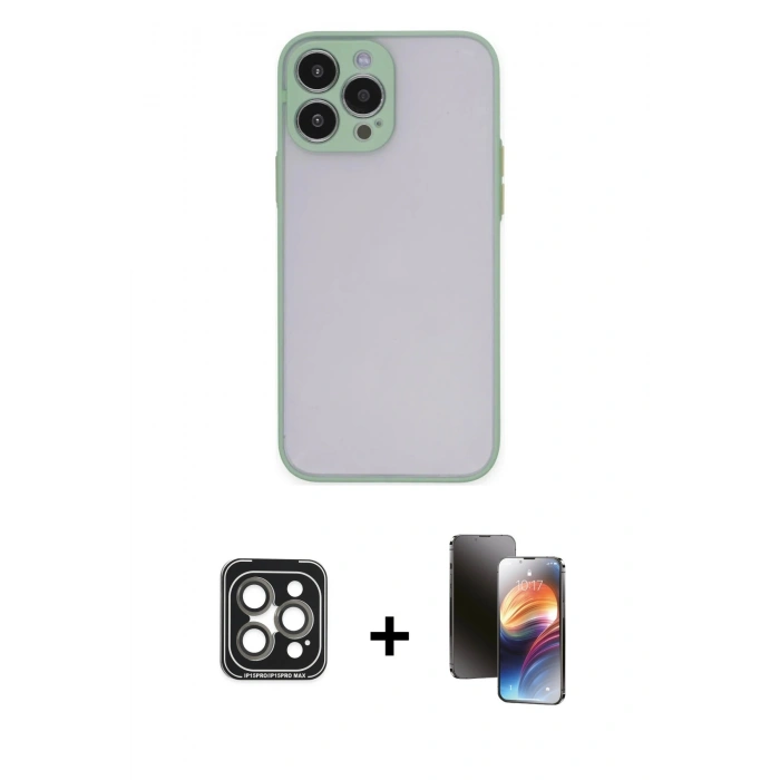 MARSİLYAN™- iPhone 15 Pro Max Kılıf Ahenk Çizgi Serisi - Siyah 3D Antistatik Mat Seramik Nano Ekran Koruyucu + PVD Metal Kamera Lens - GI