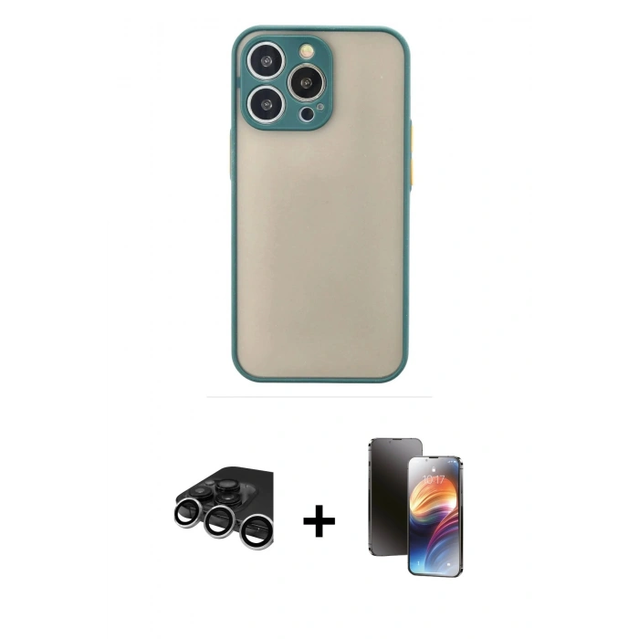 MARSİLYAN™- iPhone 15 Pro Max Kılıf Ahenk Çizgi Serisi - Siyah 3D Antistatik Mat Seramik Nano Ekran Koruyucu + Raze Metal Kamera Lens - GS