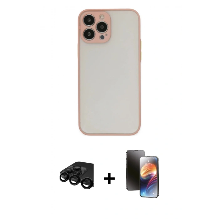 MARSİLYAN™- iPhone 15 Pro Max Kılıf Ahenk Çizgi Serisi - Siyah 3D Antistatik Mat Seramik Nano Ekran Koruyucu + Raze Metal Kamera Lens - SH