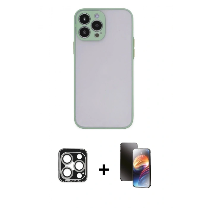 MARSİLYAN™- iPhone 15 Pro Max Kılıf Ahenk Çizgi Serisi - Siyah 3D Antistatik Mat Seramik Nano Ekran Koruyucu + PVD Metal Kamera Lens - GS