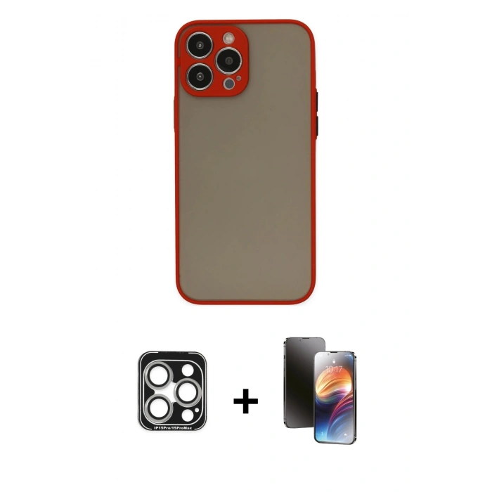 MARSİLYAN™- iPhone 15 Pro Max Kılıf Ahenk Çizgi Serisi - Siyah 3D Antistatik Mat Seramik Nano Ekran Koruyucu + PVD Metal Kamera Lens - GS