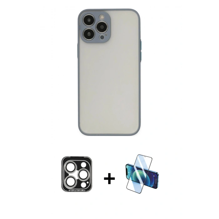 MARSİLYAN™- iPhone 15 Pro Max Kılıf Ahenk Çizgi Serisi - Siyah 3D Antistatik Seramik Nano Ekran Koruyucu + PVD Metal Kamera Lens - GS