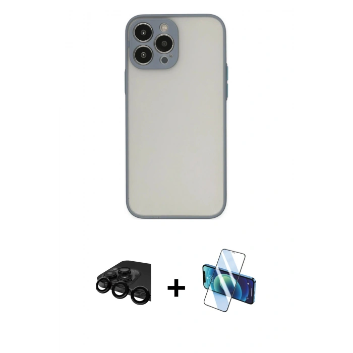 MARSİLYAN™- iPhone 15 Pro Max Kılıf Ahenk Çizgi Serisi - Siyah 3D Antistatik Seramik Nano Ekran Koruyucu + Raze Metal Kamera Lens - SH