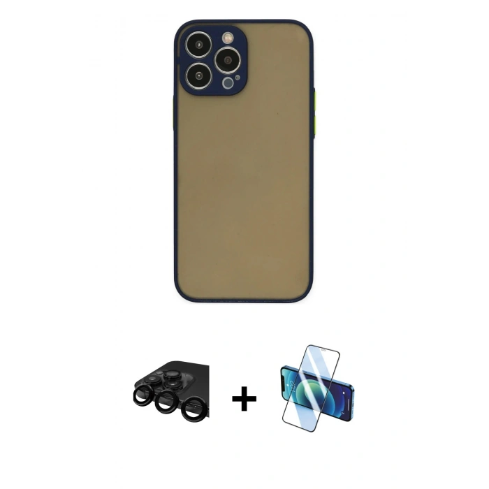 MARSİLYAN™- iPhone 15 Pro Max Kılıf Ahenk Çizgi Serisi - Siyah 3D Antistatik Seramik Nano Ekran Koruyucu + Raze Metal Kamera Lens - SH
