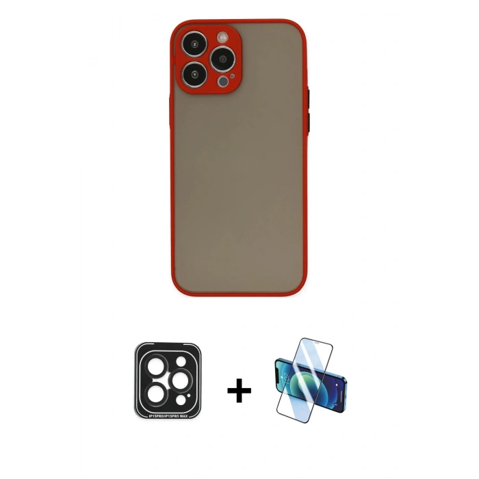 MARSİLYAN™- iPhone 15 Pro Max Kılıf Ahenk Çizgi Serisi - Siyah 3D Antistatik Seramik Nano Ekran Koruyucu + PVD Metal Kamera Lens - SH