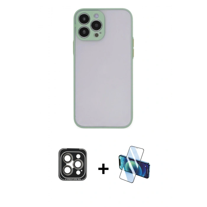 MARSİLYAN™- iPhone 15 Pro Max Kılıf Ahenk Çizgi Serisi - Siyah 3D Antistatik Seramik Nano Ekran Koruyucu + Gri PVD Metal Kamera Lens