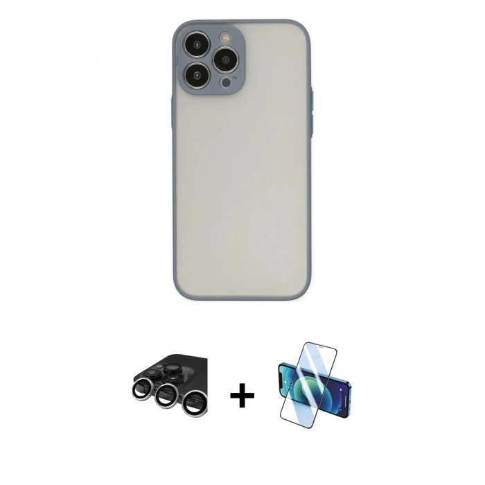 MARSİLYAN™- iPhone 15 Pro Max Kılıf Ahenk Çizgi Serisi - Siyah 3D Antistatik Seramik Nano Ekran Koruyucu + Raze Metal Kamera Lens - GS