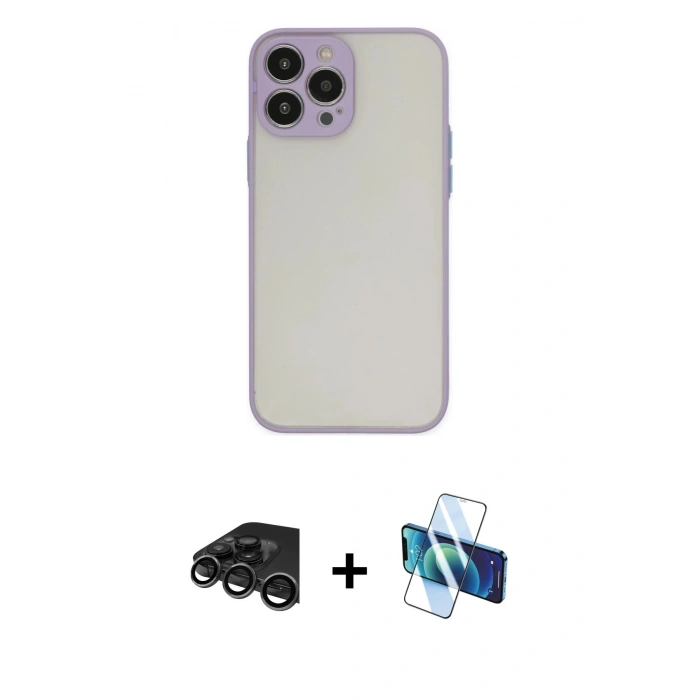 MARSİLYAN™- iPhone 15 Pro Max Kılıf Ahenk Çizgi Serisi - Siyah 3D Antistatik Seramik Nano Ekran Koruyucu + Raze Metal Kamera Lens - TMGI