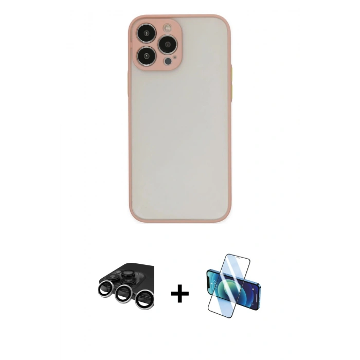 MARSİLYAN™- iPhone 15 Pro Max Kılıf Ahenk Çizgi Serisi - Siyah 3D Antistatik Seramik Nano Ekran Koruyucu + Raze Metal Kamera Lens - GS
