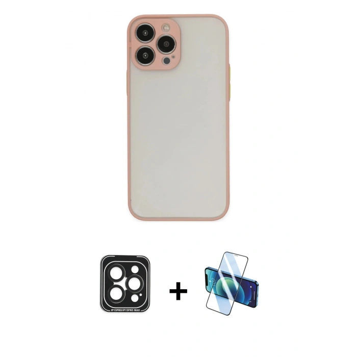 MARSİLYAN™- iPhone 15 Pro Max Kılıf Ahenk Çizgi Serisi - Siyah 3D Antistatik Seramik Nano Ekran Koruyucu + PVD Metal Kamera Lens - SH