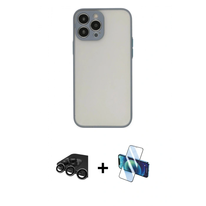 MARSİLYAN™- iPhone 15 Pro Max Kılıf Ahenk Çizgi Serisi - Siyah 3D Antistatik Seramik Nano Ekran Koruyucu + Raze Metal Kamera Lens - TMGI