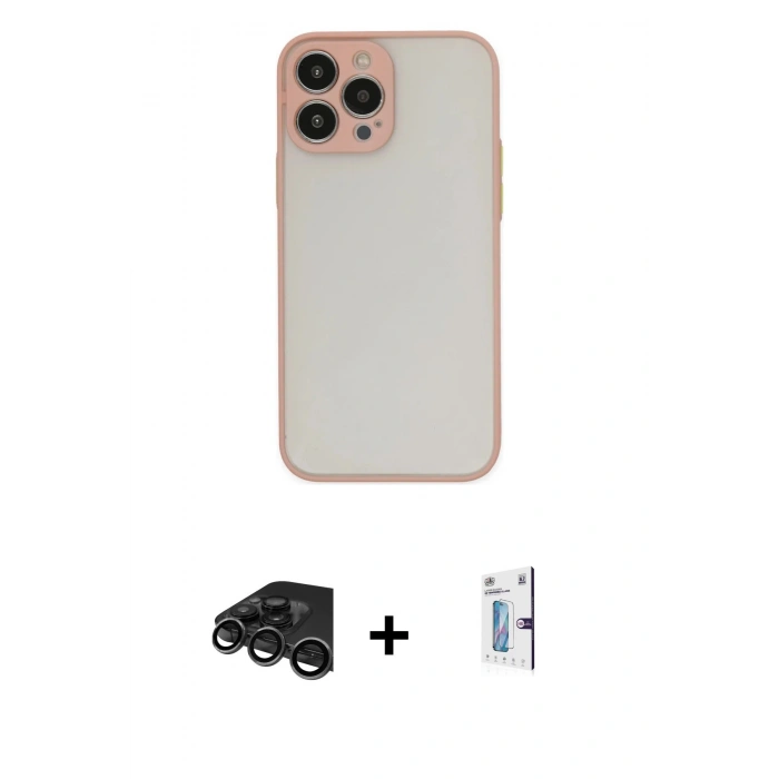 MARSİLYAN™- iPhone 15 Pro Max Kılıf Ahenk Çizgi Serisi - Siyah Bilvis 0.18mm Plus Cam Ekran Koruyucu + Raze Metal Kamera Lens - TMGI