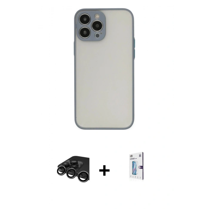 MARSİLYAN™- iPhone 15 Pro Max Kılıf Ahenk Çizgi Serisi - Siyah Bilvis 0.18mm Plus Cam Ekran Koruyucu + Raze Metal Kamera Lens - TMGI
