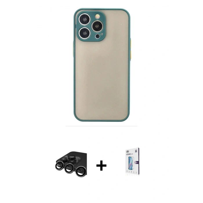 MARSİLYAN™- iPhone 15 Pro Max Kılıf Ahenk Çizgi Serisi - Siyah Bilvis 0.18mm Plus Cam Ekran Koruyucu + Raze Metal Kamera Lens - TMGI