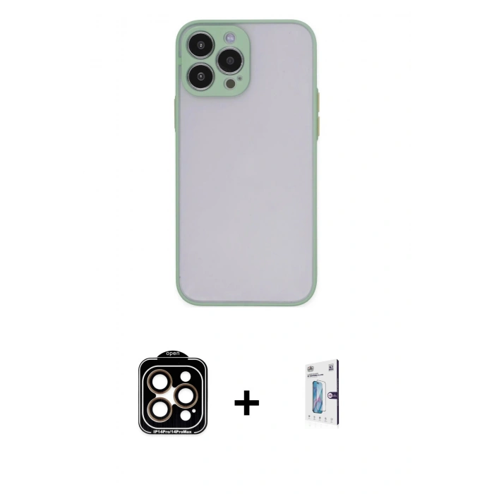 MARSİLYAN™- iPhone 15 Pro Max Kılıf Ahenk Çizgi Serisi - Siyah Bilvis 0.18mm Plus Cam Ekran Koruyucu + Turuncu PVD Metal Kamera Lens