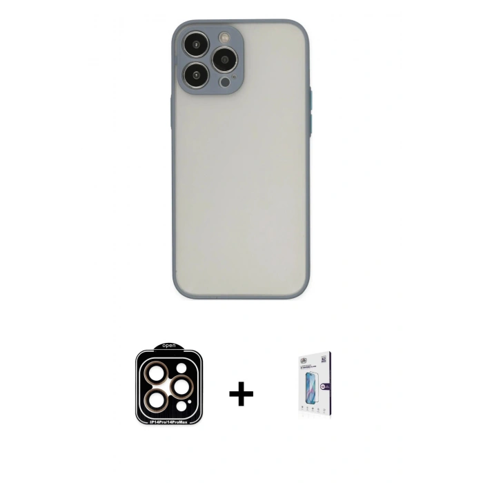MARSİLYAN™- iPhone 15 Pro Max Kılıf Ahenk Çizgi Serisi - Siyah Bilvis 0.18mm Plus Cam Ekran Koruyucu + Turuncu PVD Metal Kamera Lens