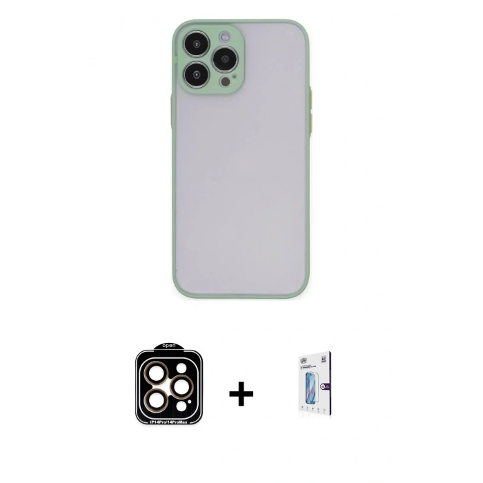 MARSİLYAN™- iPhone 15 Pro Max Kılıf Ahenk Çizgi Serisi - Siyah Bilvis 0.18mm Plus Cam Ekran Koruyucu + Turuncu PVD Metal Kamera Lens