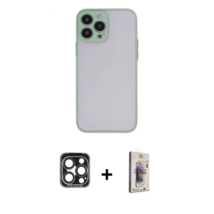 MARSİLYAN™- iPhone 15 Pro Max Kılıf Ahenk Çizgi Serisi - Siyah Bilvis 3D Cam Ekran Koruyucu + PVD Metal Kamera Lens - LT
