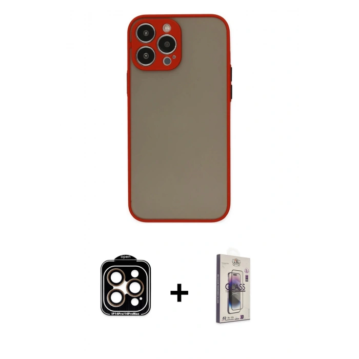 MARSİLYAN™- iPhone 15 Pro Max Kılıf Ahenk Çizgi Serisi - Siyah Bilvis 3D Cam Ekran Koruyucu + PVD Metal Kamera Lens - TU
