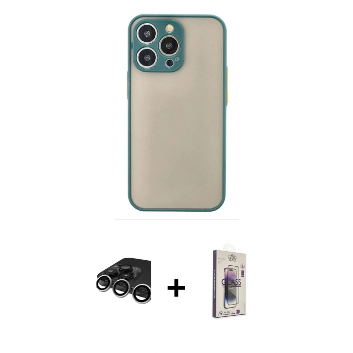 MARSİLYAN™- iPhone 15 Pro Max Kılıf Ahenk Çizgi Serisi - Siyah Bilvis 3D Cam Ekran Koruyucu + Raze Metal Kamera Lens - GS