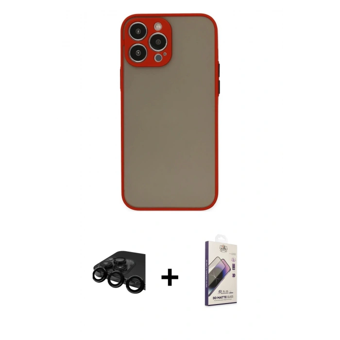MARSİLYAN™- iPhone 15 Pro Max Kılıf Ahenk Çizgi Serisi - Siyah Bilvis 3D Mat Cam Ekran Koruyucu + Raze Metal Kamera Lens - SH