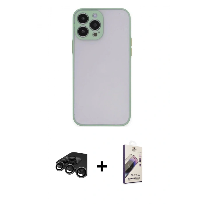 MARSİLYAN™- iPhone 15 Pro Max Kılıf Ahenk Çizgi Serisi - Siyah Bilvis 3D Mat Cam Ekran Koruyucu + Raze Metal Kamera Lens - TMGI