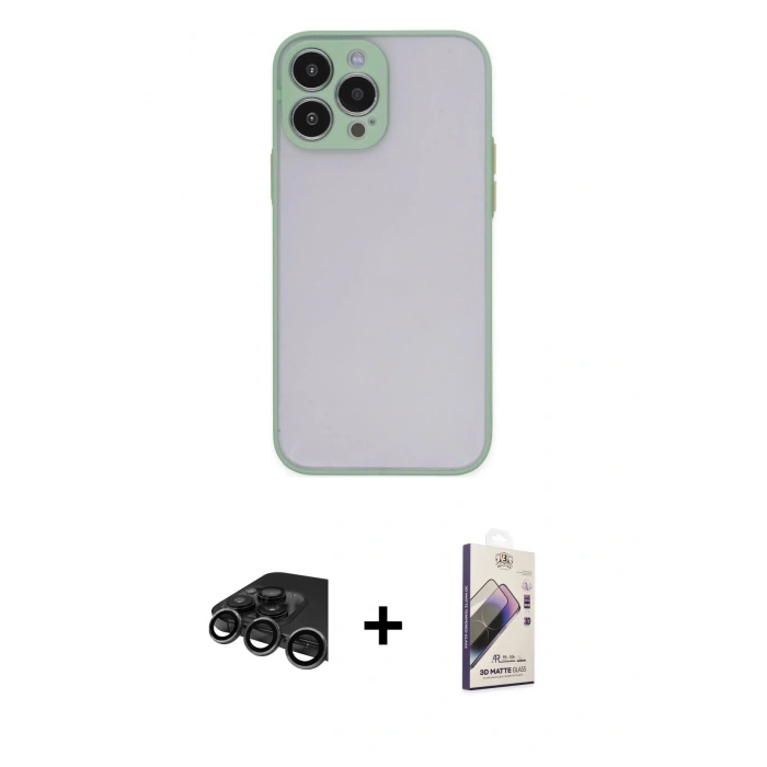 MARSİLYAN™- iPhone 15 Pro Max Kılıf Ahenk Çizgi Serisi - Siyah Bilvis 3D Mat Cam Ekran Koruyucu + Raze Metal Kamera Lens - TMGI