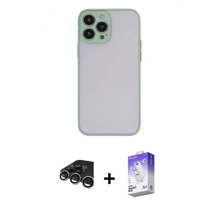 MARSİLYAN™- iPhone 15 Pro Max Kılıf Ahenk Çizgi Serisi - Siyah Bilvis 5in1 3D Magic Cam Ekran Koruyucu + Gümüş Raze Metal Kamera Lens