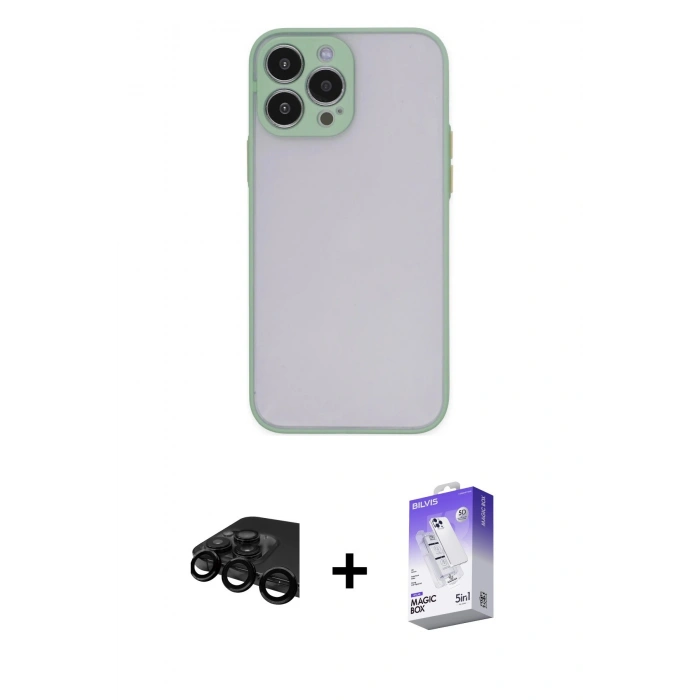 MARSİLYAN™- iPhone 15 Pro Max Kılıf Ahenk Çizgi Serisi - Siyah Bilvis 5in1 3D Magic Cam Ekran Koruyucu + Raze Metal Kamera Lens - SH