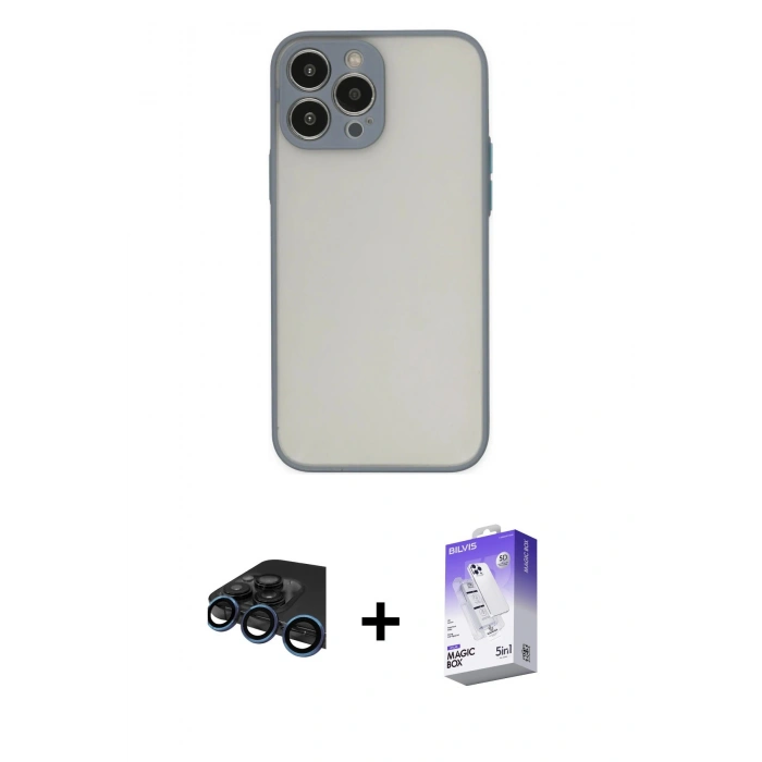 MARSİLYAN™- iPhone 15 Pro Max Kılıf Ahenk Çizgi Serisi - Siyah Bilvis 5in1 3D Magic Cam Ekran Koruyucu + Raze Metal Kamera Lens - LT