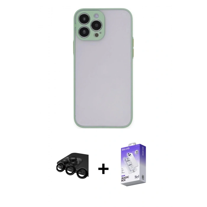 MARSİLYAN™- iPhone 15 Pro Max Kılıf Ahenk Çizgi Serisi - Siyah Bilvis 5in1 3D Magic Cam Ekran Koruyucu + Raze Metal Kamera Lens - SH