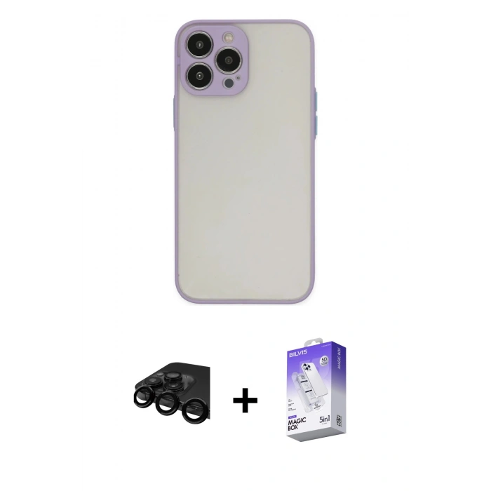 MARSİLYAN™- iPhone 15 Pro Max Kılıf Ahenk Çizgi Serisi - Siyah Bilvis 5in1 3D Magic Cam Ekran Koruyucu + Raze Metal Kamera Lens - SH
